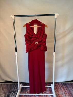 Patra Elegant Red Evening Gown with Draped Bodice